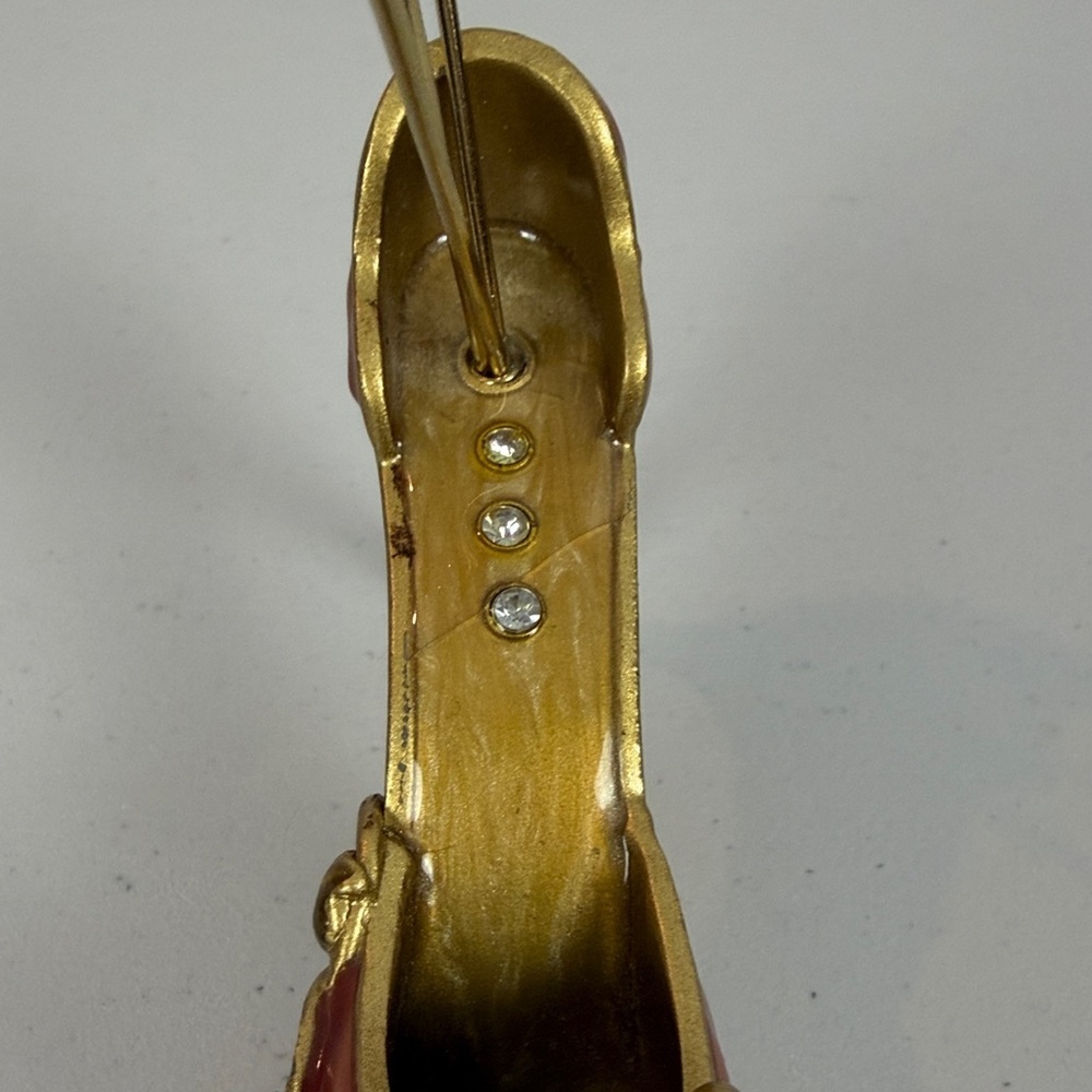 Decorative High Heel Shoe Photo Holder Memo Clip Stand Gold Orange Rhinestone - Picture 6 of 12